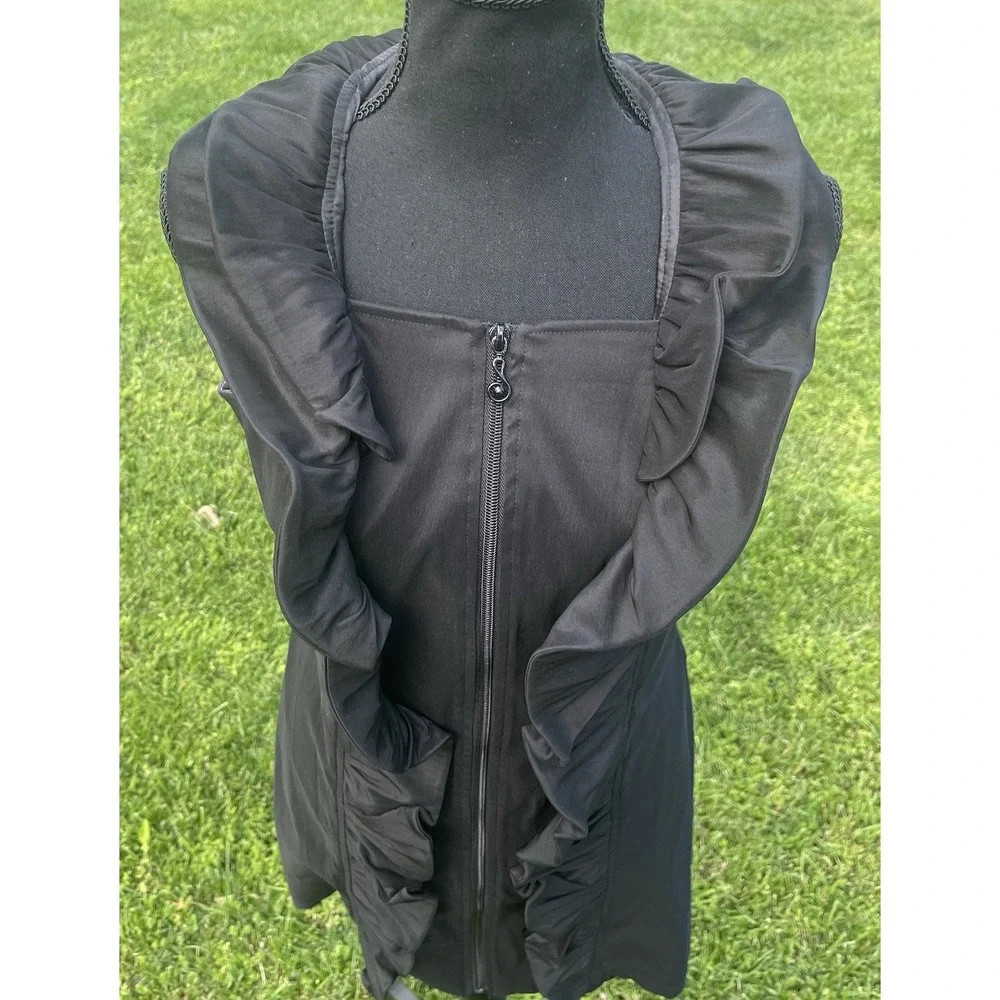 Samuel Dong  Dress Front Zipper Moldable Ruffled‎ Belted Taffeta Black Small - Picture 13 of 15
